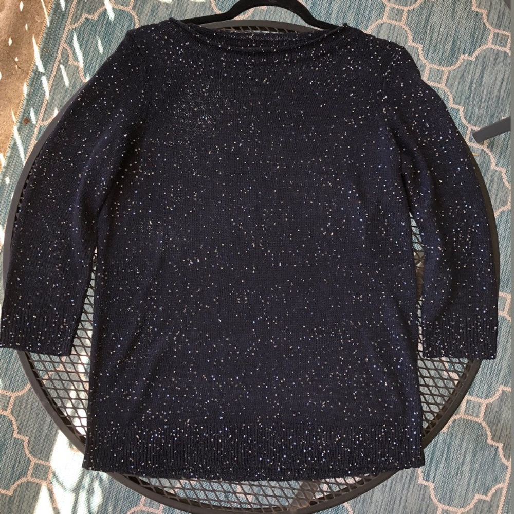 Talbots Navy 3/4 Sleeve Sequined Light Sweater